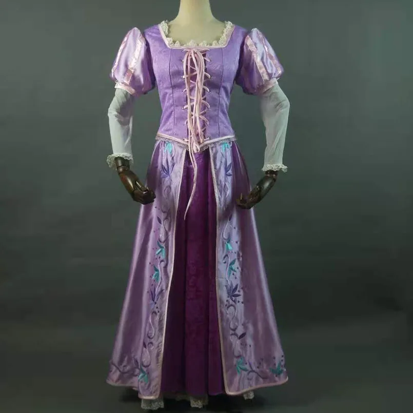 

Top Quality Embroidery Princess Rapunzel Cosplay Costume Adult Women Performance Dress Halloween Carnival Ball Gown