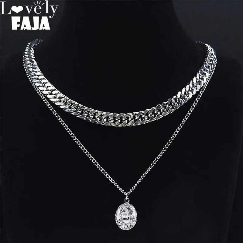 

Blessed Virgin Mary Stainless Steel Chains Necklaces Silver Color Necklace Women Jewelry collar acero inoxidable NXS03