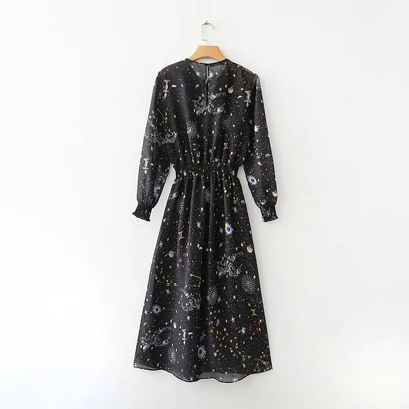 Женское винтажное платье трапециевидной формы ZA Черное длинное из двух