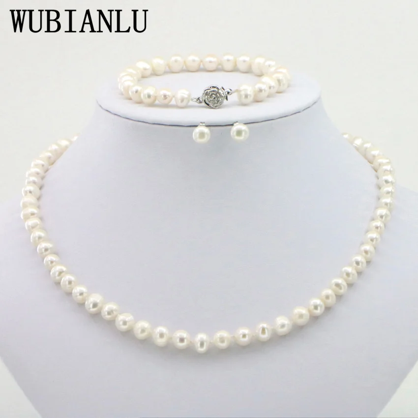 WUBIANLU, 4 цвета, 7-8 мм, розовое жемчужное ожерелье, браслет, серьги, наборы, Женские Ювелирные изделия, дизайн, модный стиль, подарок для девушек
