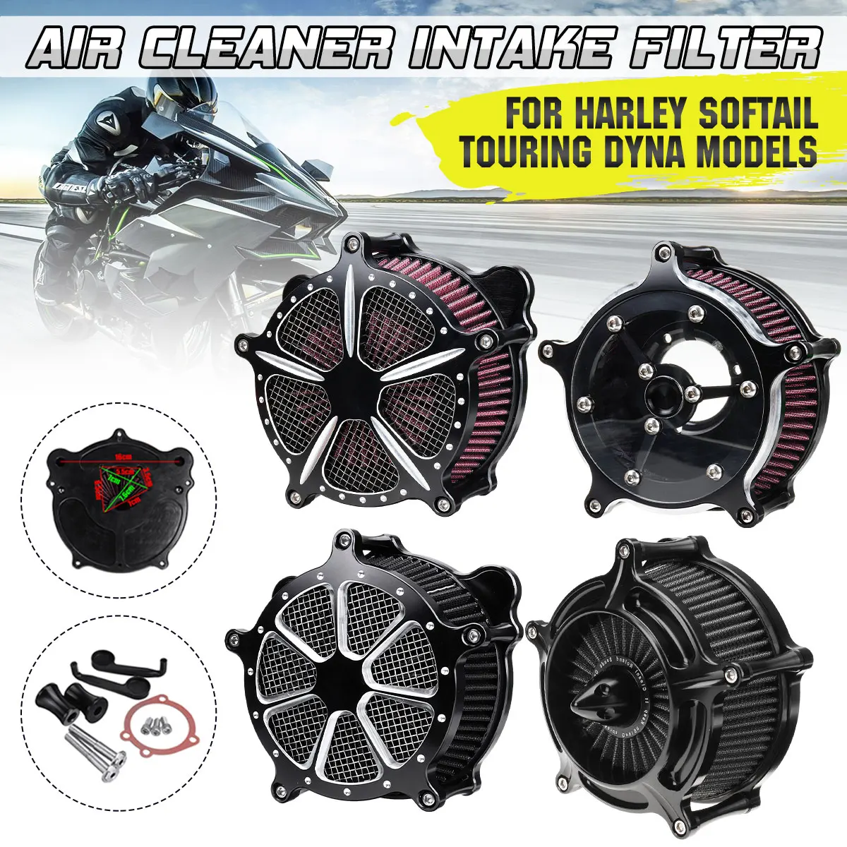

1pc Motorcycle Air Filter Intake Air Cleaner CNC Chrome For Harley For Softail For Touring For Dyna Models 1993-2016