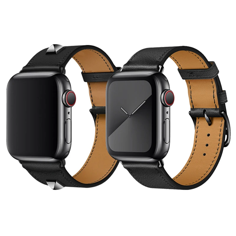40 мм 44 черный ремешок для Apple Watch Series 5 часов браслет из натуральной кожи один