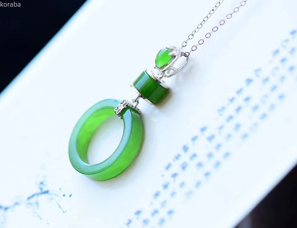 LETSFUN натуральное зеленое Нефритовое ожерелье с пряжкой стандартное серебряное
