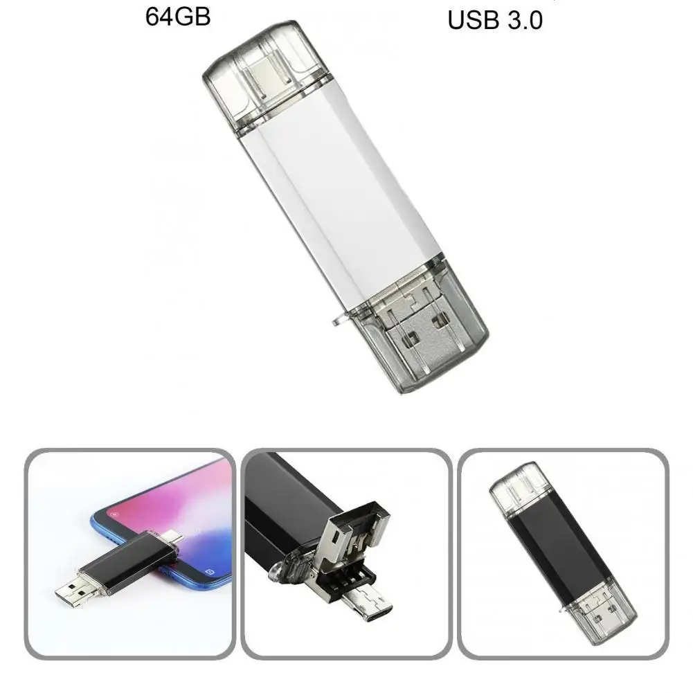 Флэш-диск практичный Type-C/Micro USB/USB 16 Гб/32 ГБ/64 Гб OTG карта памяти двухголовый U-диск |