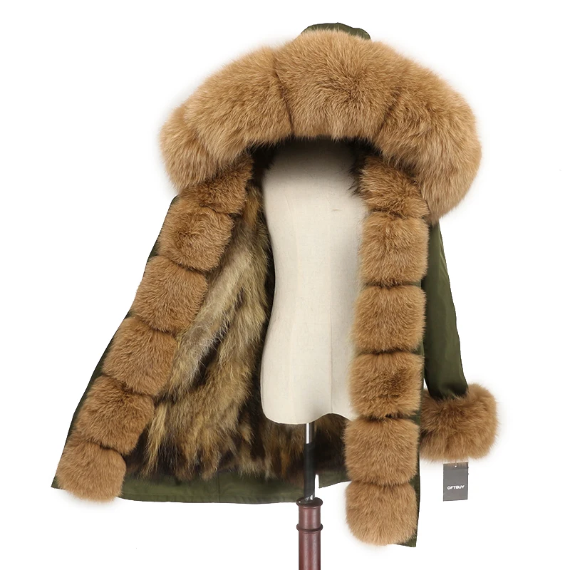 green natural camel OFTBUY Водонепроницаемый верхняя одежда с натуральным мехом пальто Длинная парка зимняя куртка Для женщин с натуральным лисьим мехом на капюшоне уличная Съемная бренд - Цвет: green natural camel