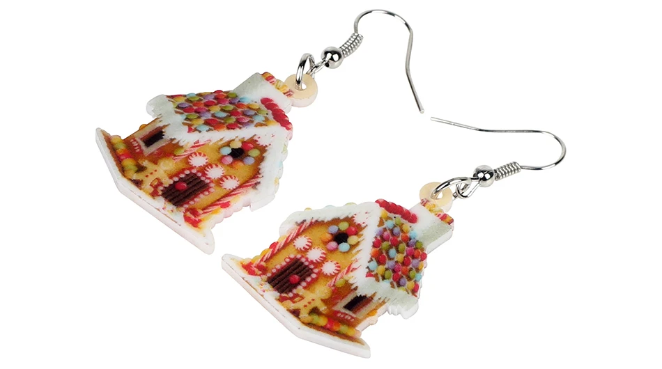 WEVENI Acrylic Christmas Anime Colorful House Earrings Long Drop Dangle Fashion Girl Women Wholesale Festival Party Accessories