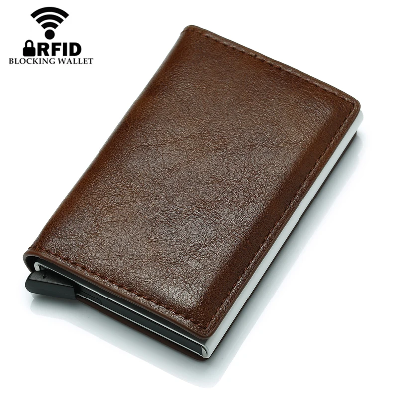 

Мужской бумажник Bycobecy, с блокировкой Rfid, винтажный кошелек из искусственной кожи, для кредитных карт 2019, с защитой от кражи, Алюминиевый мета...
