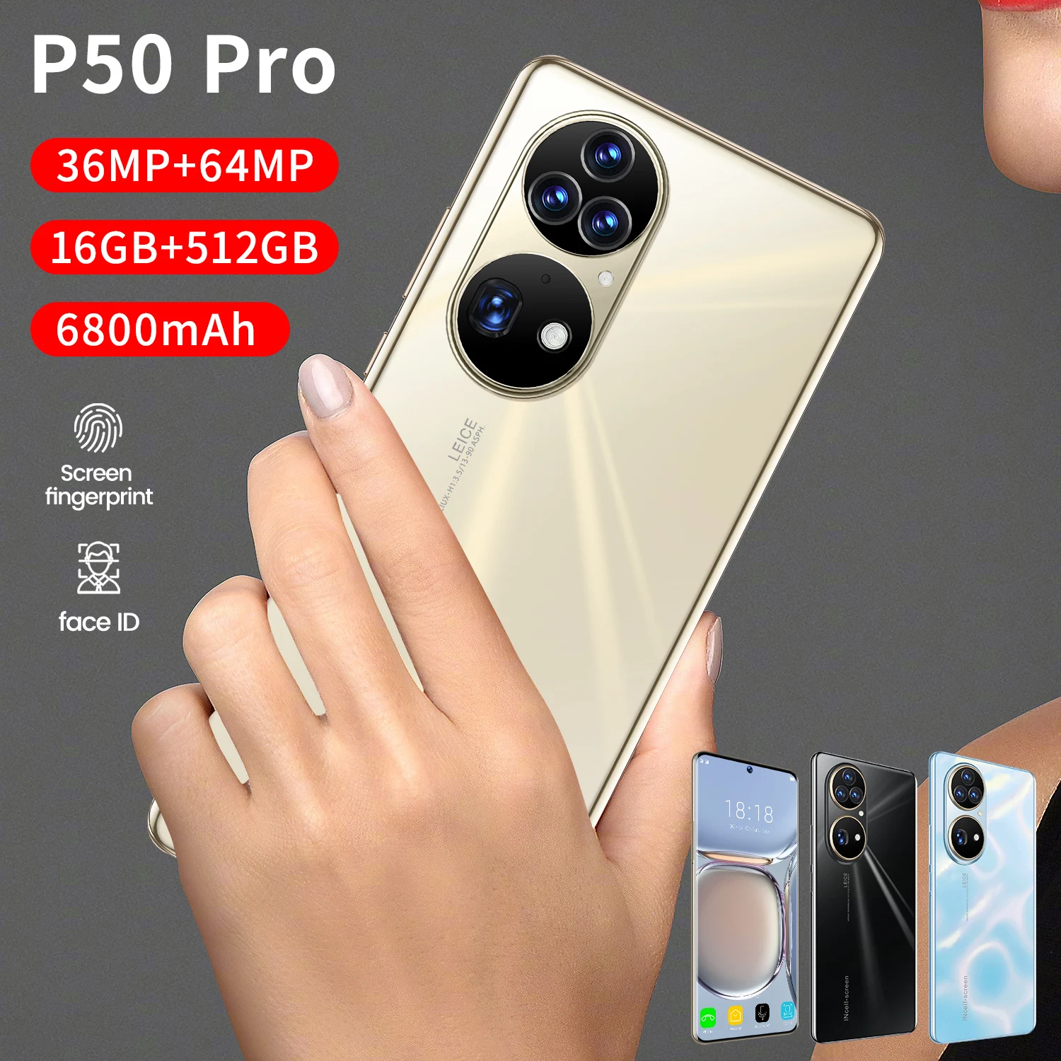 

Global 5G 7.3Inch Full Screen P50 Pro 16+512GB Strong 10 Core 1440*3200 8000mAh Android11 Front 32MP Back 64MP Face ID Dual SIM