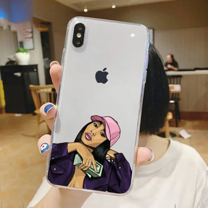 

Black girl fashion SEXY make money Phone Case Transparent soft For iphone 5 5s 5c se 6 6s 7 8 11 12 plus mini x xs xr pro max
