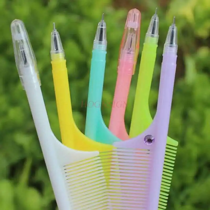 

school supplies 1pcs Luminous Comb Black Water Pen Cute Comb-Shaped Neutral Signature Pen Pen with Diamond Charm Neutral Pen