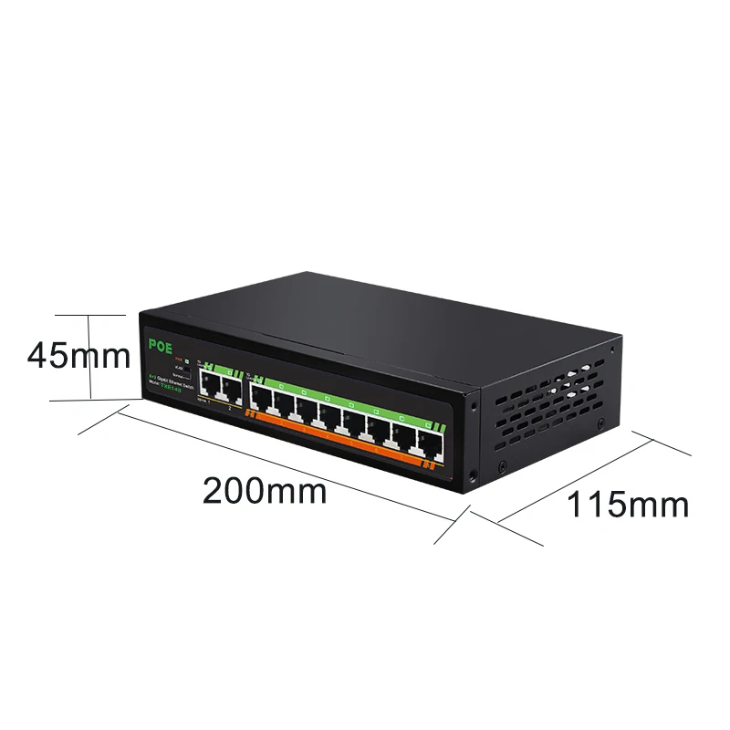 Коммутатор TEROW Gigabit с 10 портами POE 120 Вт 8 портов + 2-Uplinks 1000 м встроенный источник