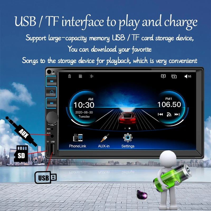 Автомагнитола 7 дюймов 2 Din стерео микрофон дисплей GPS поддержка MirrorLink Apple Carplay Android