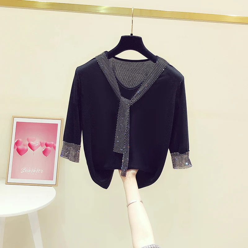 

Fashion short sleeve women t shirt casual cotton Fashionk is happy color printed women's t shirt Black