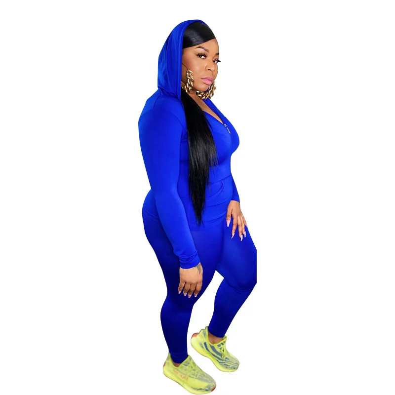 

Костюм спортивный женский из двух предметов, однотонный повседневный комплект из двух предметов, толстовка с капюшоном и облегающие брюки ...