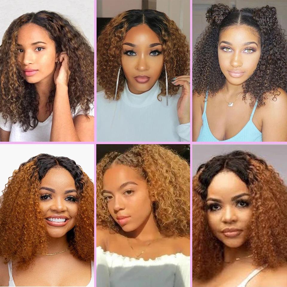 

Short Hair Kinky Curly Bob Synthetic Wig Soft Water Wave Wigs For Black Women Ombre Glueless Natural Heat Resistant Cosplay Wig