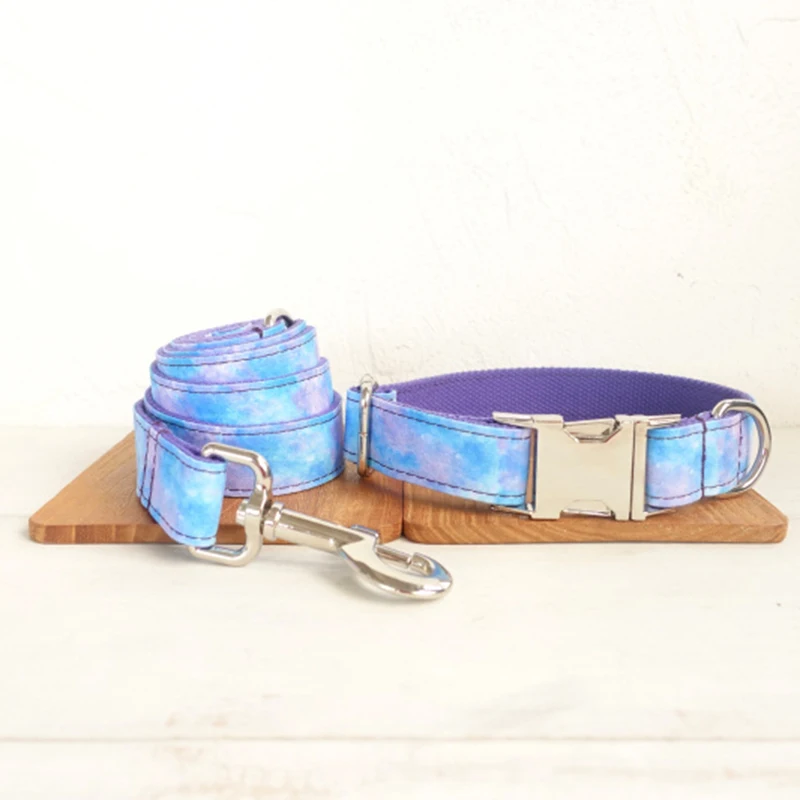 

Customized Dog Collar Engraved Puppy ID Tag Pet Leash Collar Set Adjustable Outdoor Fabric Unique Style Print 5 Size Cosmic Sky