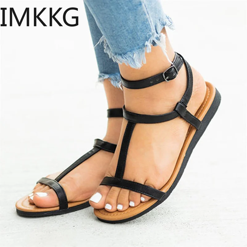 Сандалии женские на плоской подошве босоножки с ремешком удобная повседневная