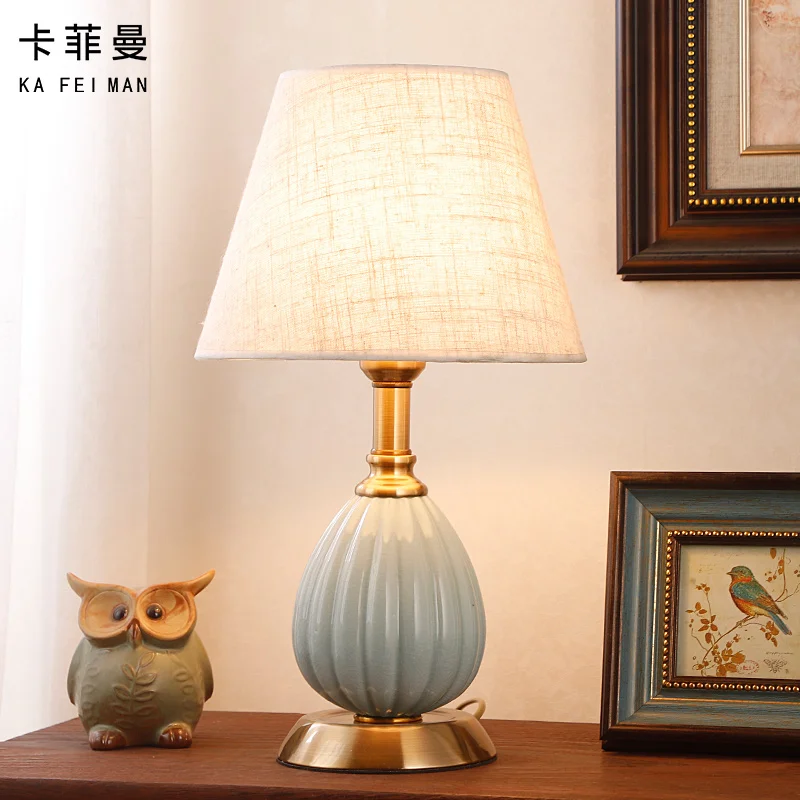 Синяя Керамическая Настольная лампа для спальни американский стиль простой