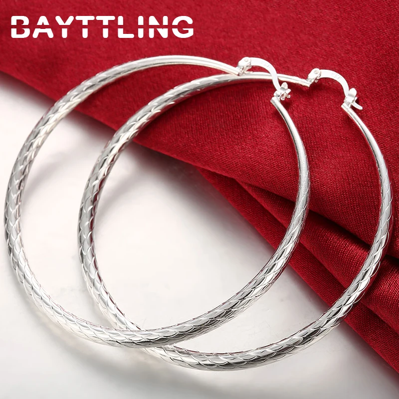 

BAYTTLING New 925 Sterling Silver 71MM Fine Wave Round Hoop Earrings For Women Fashion Wedding Jewelry Gifts