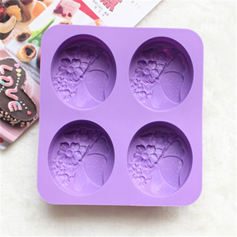 Новая силиконовая форма для мыла с цветами 4 отверстия Бабочка помадка мыло желе