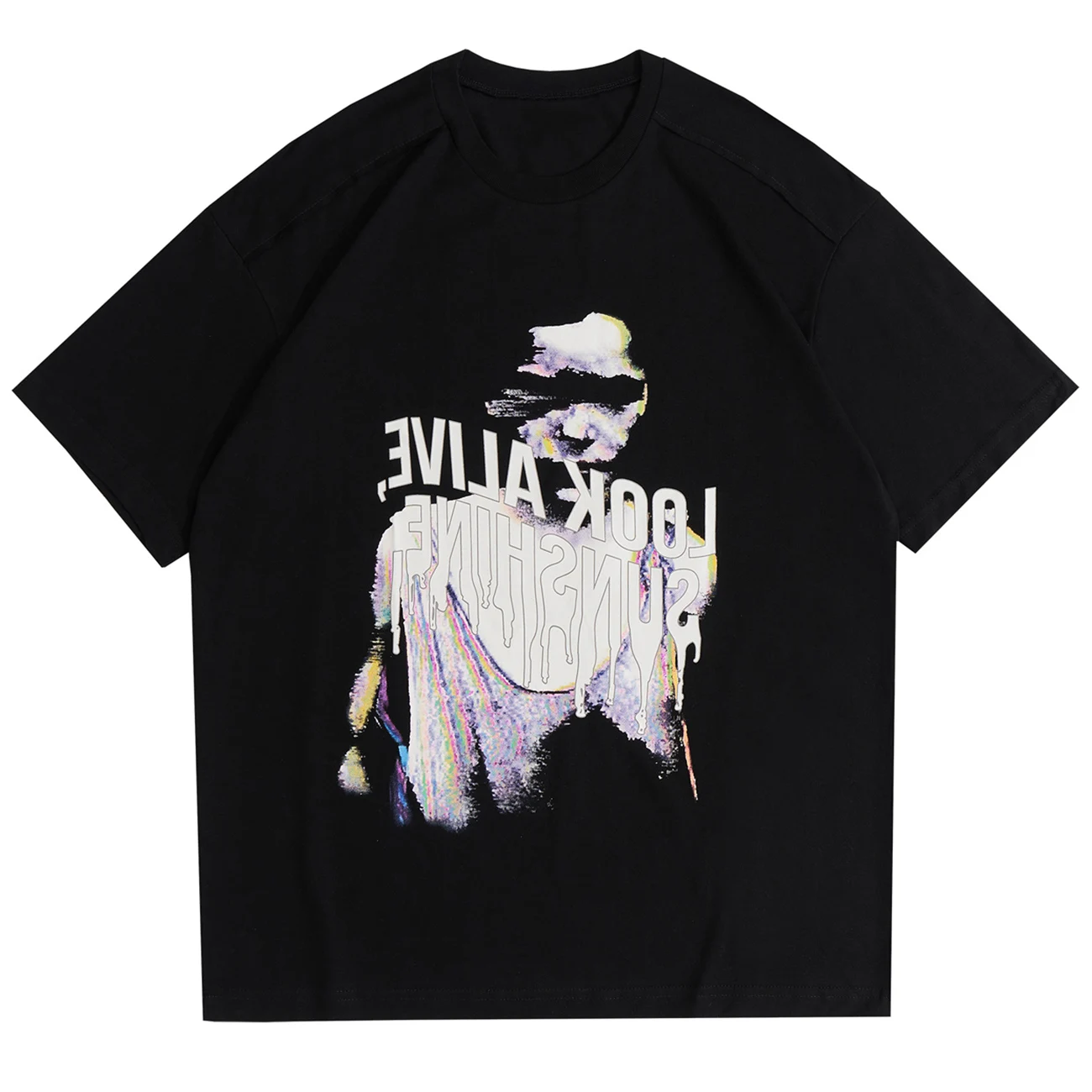 

Hip Hop Harajuku Oversize Tshirt Streetwear Letter Illusion Printed T Shirt 2021 Men Cotton Loose Short Sleeve Black