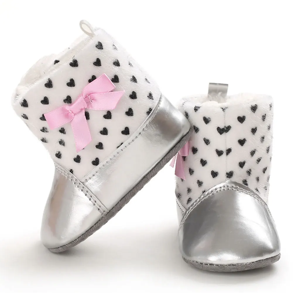 Ботиночки для новорожденных мальчиков и девочек зимние мягкие серебристые