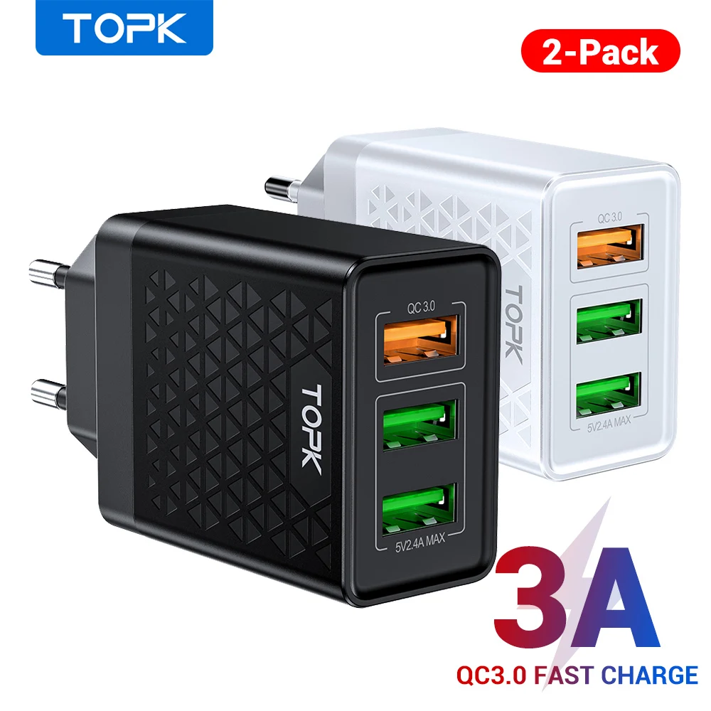 Адаптер питания TOPK B354Q с 2 USB-портами и поддержкой быстрой зарядки 3 0 30 Вт мобильный