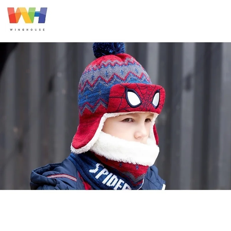 Южнокорейская детская шапка шарф набор Marvel Человек паук теплая для мальчика