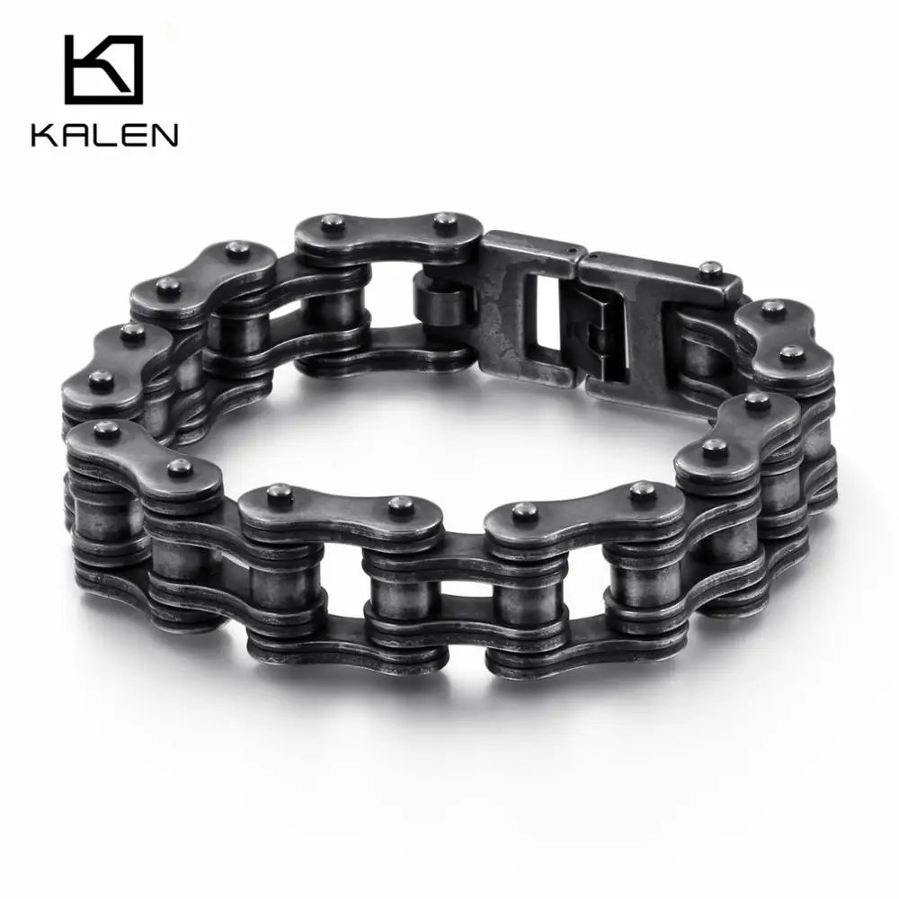 Kalen панк матовый нержавеющий браслет для велосипедной цепи мужчин 23 см мотоцикл