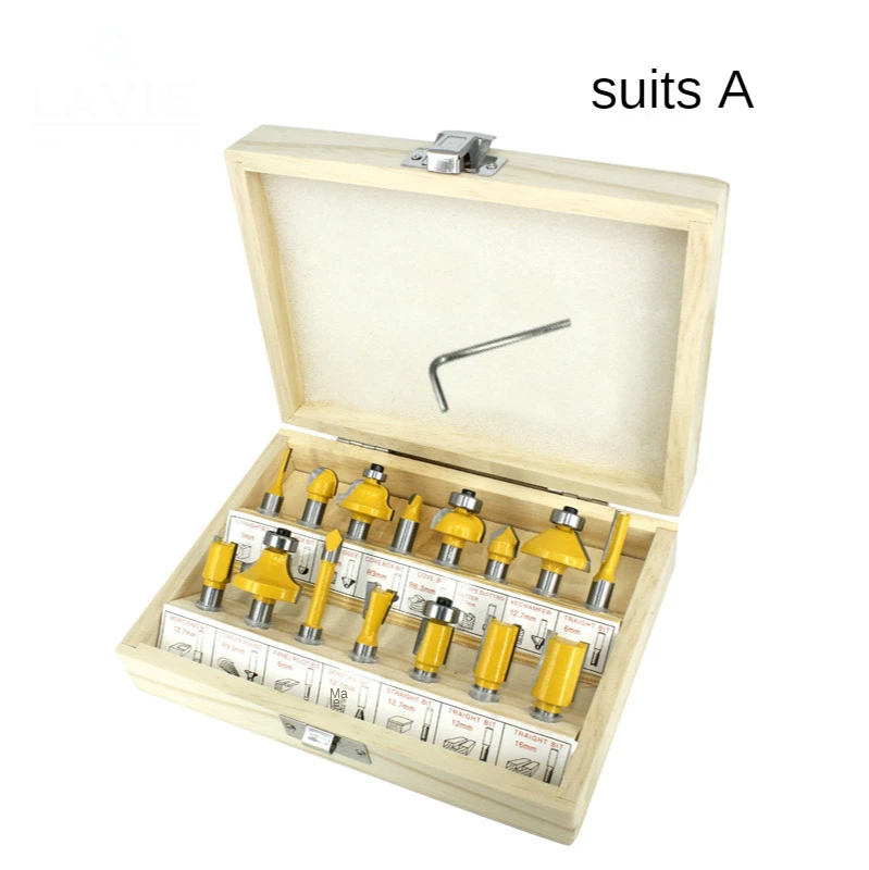 

8 handle 15pcs milling cutter set, trimming machine woodworking milling cutter, tungsten steel alloy cutter set, rounded corners
