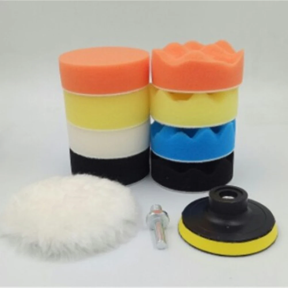

3'' 10 Pcs/Set Car Polishing Sponges Pad Set Buffing Waxing Sponge Kit Wool Wheel Hubs Polisher Disc With M10 Drill Adapter
