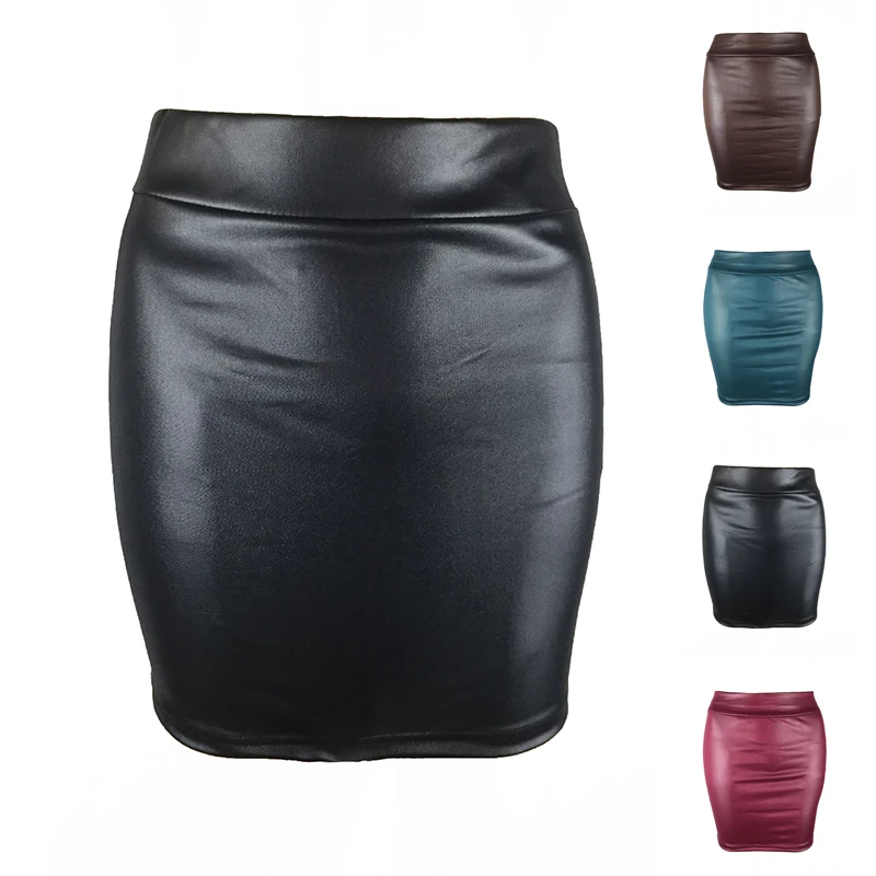 

Hot Skirt Women Sexy Faux Leather Pencil Bodycon High Waist Mini Dress Short Elastic Waist Mini Skirts Sexy Mircro Summer Hot