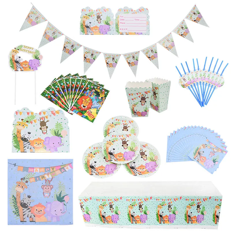 1 Набор одноразовые украшения для детского душа посуда милые животные ручная