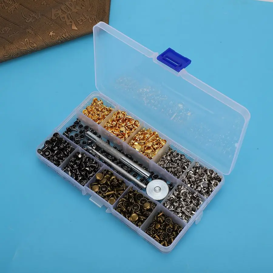 480 комплектов 4 цвета двойная крышка заклепки металлический Набор шпилек для