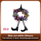 Хэллоуин, ведьма, шляпа, венок на ногу, искусственная ротанговая гирлянда с тыквой, настенное украшение, дверной кулон, праздничное украшение для вечеринки