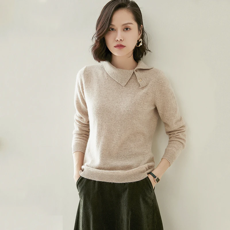 adishree 2020 woman winter 100% Cashmere sweaters autumn knitted Pullovers High Quality Warm Female thickening Turn-down Collar