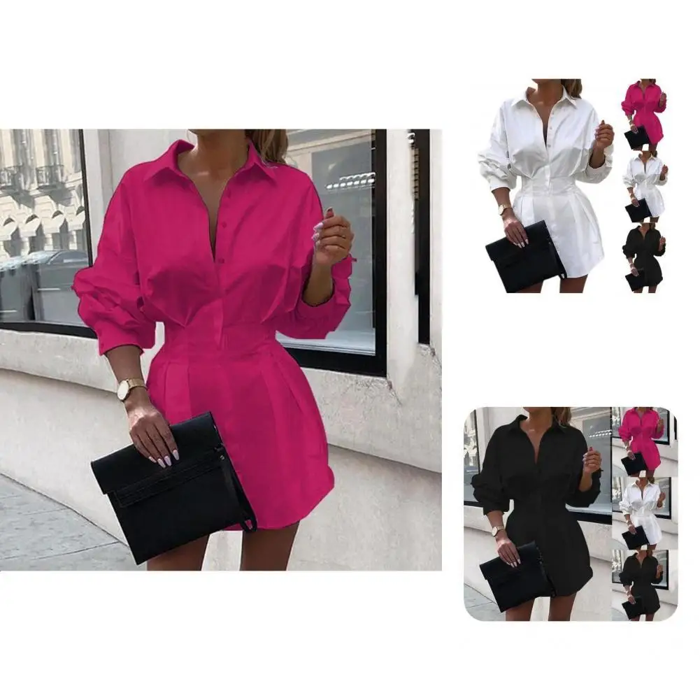

Casual Dress Mini 3 Colors Solid Color Women Temperament Shirt Dress for Daily Life Mini Dress Shirt Dress