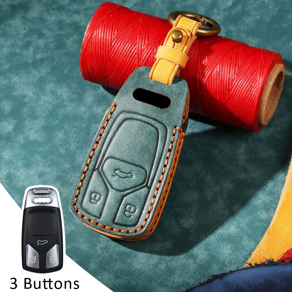 

Leather Car Key Cover Case For Audi Q5 Q7 A4 B9 TT TTS 8S 2016 2017 2018 2019 Car Keyless Remote Protective Shell