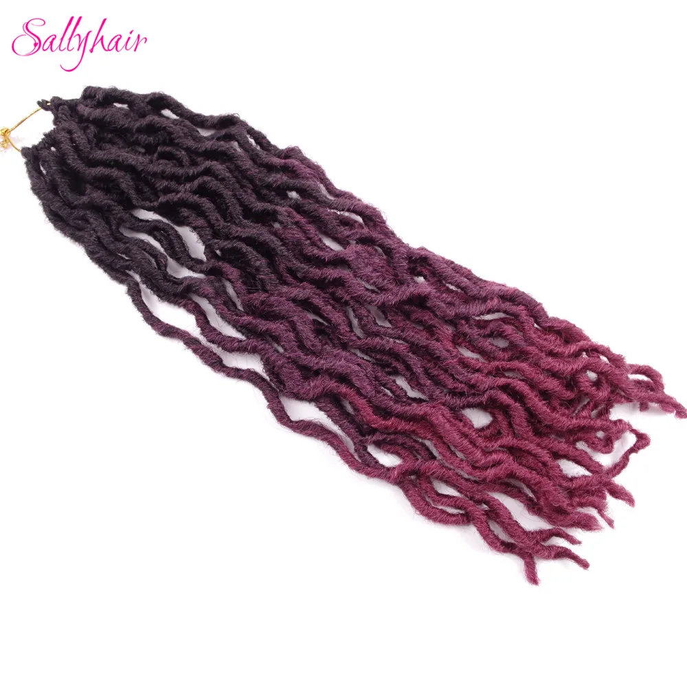 T1B/бордовый Sallyhair вязанные косички для наращивания волос 24 пряди/упаковка Faux locs Curly Ombre синтетические плетеные волосы 18 дюймов - Цвет: T1B/бордовый