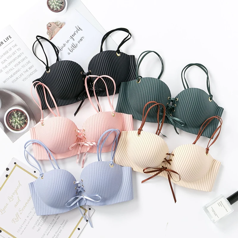 Новый Для женщин сексуальный бюстгальтер в полоску бесшовное белье без косточек