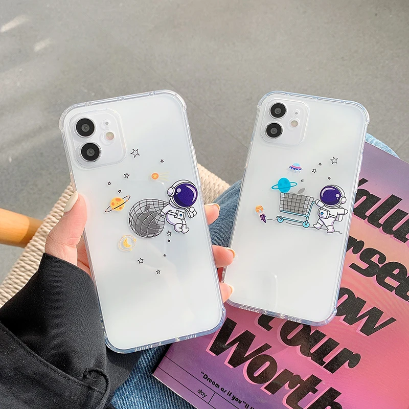 

Funny astronaut Planet Starry sky phone case For Apple iPhone12Pro max 7 8plus XR XS MAX 12 mini 11pro clear soft TPU backcover