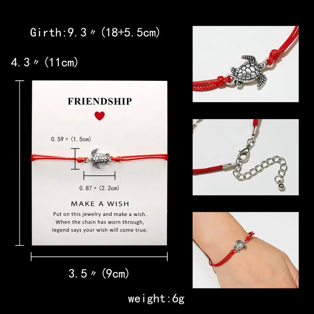 Belleper Make a Wish/Friendship/Mom Love Card Turtle Adjustable Fashion High Quality Bracelet Charm Female New Unique Jewelry