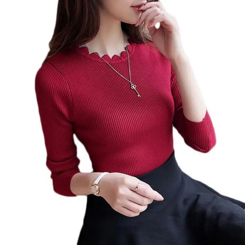 

Plus Size Knitting Sweater Women's Autumn and Winter Slim Bottoming Shirt Wild Long Sleeve Round Neck Pullover Sweater