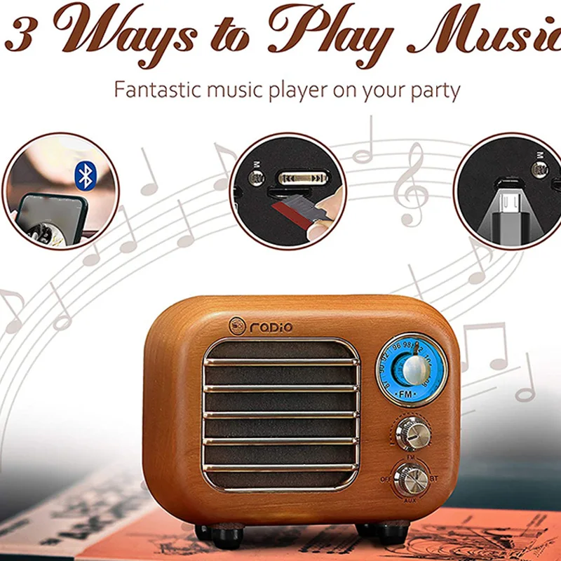 Ретро Радио винтажный Bluetooth динамик-Вишня Деревянный fm-радио с 4 2 соединение