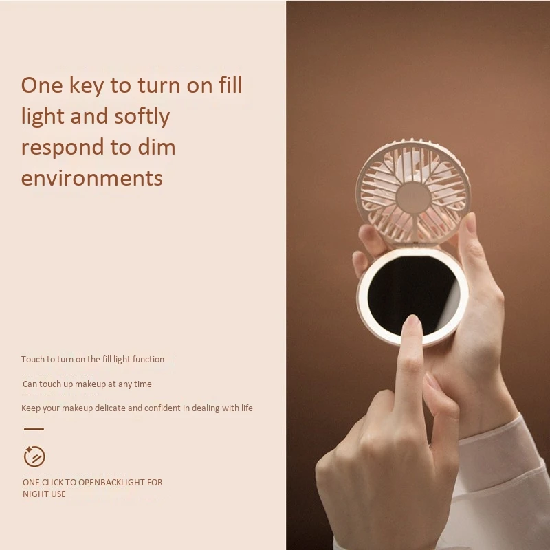 

Portable Makeup Mirror, Portable Mini Mirror with Light, Silent Fan, Foldable Mirror