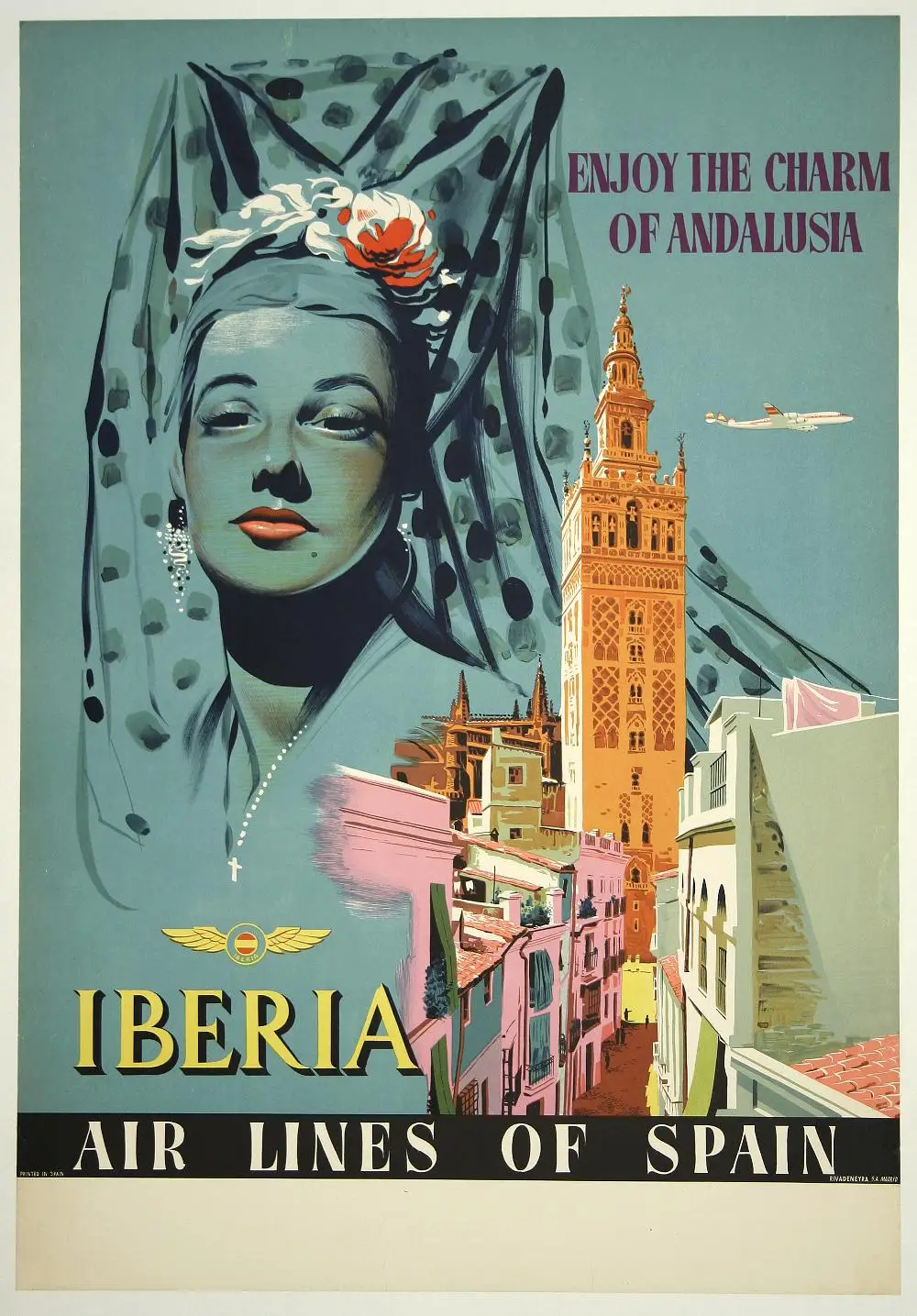 

400X300MM Iberia-Air-Lines-Of-Spain-Andalusia-Poster-1950s jumbo fridge magnet SFM-0416
