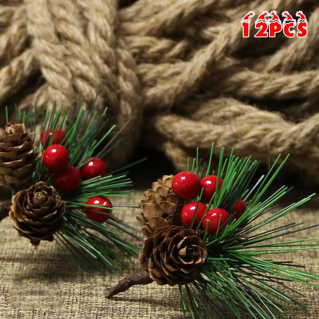 Искусственные цветы рождественские зеленые красные ягоды сосновые конусы ветка