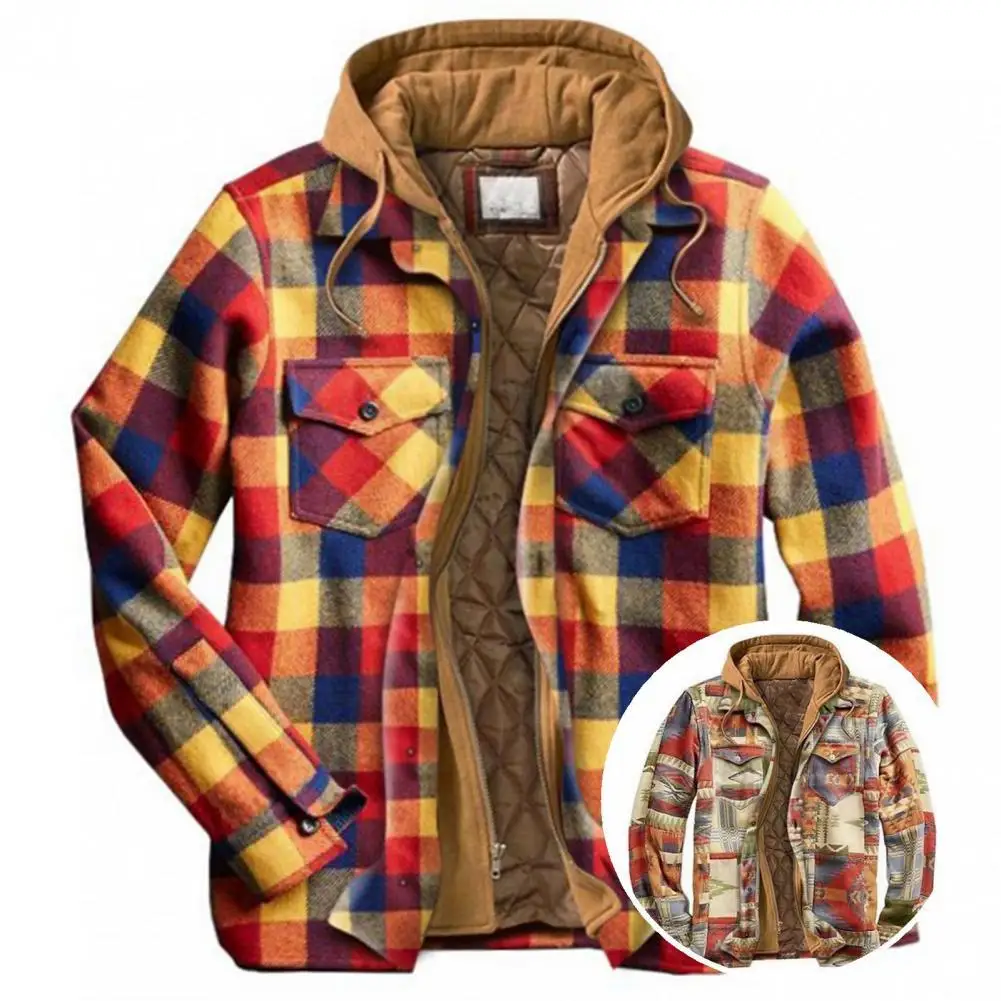 

Coat Stylish Loose-fitting Quilted Coat Plaid Pattern Plus Size Men Hoodie