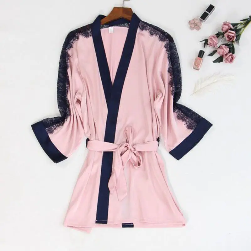 Smmoloa Women Sexy Silk Pajamas Satin Lace Tank+Robe+Pant Pijamas 3 Piece Sets Pyjama | Женская одежда