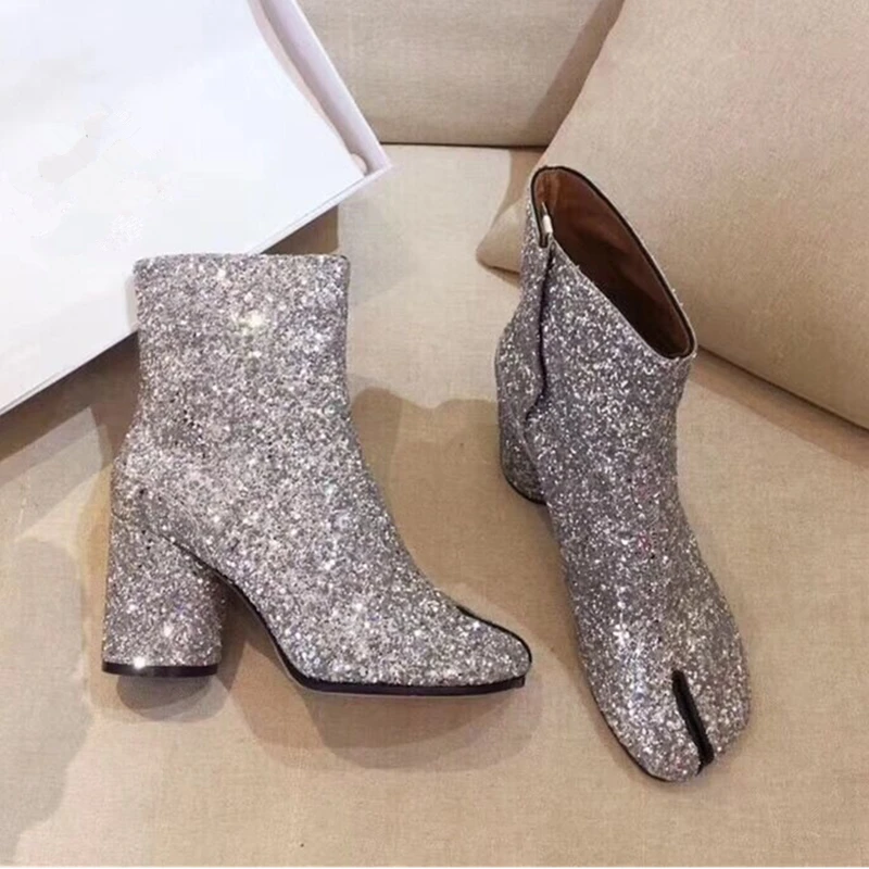 Блестящие женские ботильоны из расшитой блестками ткани Модные Ботинки martin на